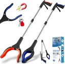 2-Pack Grabber Reacher Tool, 34" Foldable Reacher Grabber Pickup Tool with 90° Anti-Slip Rotating Jaw & Magnets, 4" Wide Claw Opening Reachers for Seniors, Trash Picker Tool