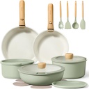 CAROTE Pots and Pans Set, Nonstick Cookware Set Detachable Handle, 19pcs Induction Kitchen Cookware Sets Non Stick with Removable Handle, RV Cookware Set, Oven Safe, Sage Green
