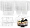 Coloch 50 Pack Clear Cupcake Box, 4 Cavity Plastic Cupcake Holder with Deep Dome Disposable 4-Compartment Dessert Container Bakery Carrying Box for Bakery, Cupcake