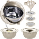 4-1 Colander with Bowl Set - Rotatable Colander Bowl with Measuring Spoons - Fruit Strainer Bowl, Food Strainers and Colanders Funny Presents for Women, Aesthetic Kitchen Gadget Essentials - Beige