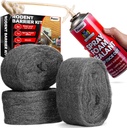 Rodent Barrier Kit, 3PCS Steel Wool Included PU Foam Hole Filler, 3.2"x7.5’ Steel Wool for Mice Control, Rodent Control Fill Fabric, Gloves, Scissors, Gap Blocker in Hole Pipeline Vent in House Garage