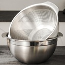 18/8 Stainless Steel Microwell Colander, 2.5QT Large Capacity with Handle Kitchen Food Strainer Basket for Washing Vegetables, Fruits, Rice, and Pasta (primary colour, 2.5QTColander+2.5QT Mixing bowl)