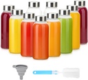 6 oz Clear Glass Water Bottles with Lids, Resuable Glass Juice Bottles for Juicing with Stainless Steel Cap for Refrigerator, 100% Leak Proof Drinking Jar, BPA Free, Set of 10