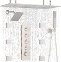 HOMEDEC Full Body Shower System with Dual Shower Heads, 6pcs Body Jets with 15.7x31.5" Rainfall and 6" Showerheads, Brushed Nickel