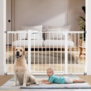BABELIO 29-55 Inch Extra Wide Baby/Dog Gate, PressGuard P7, Metal Auto Close, Pressure Mounted Pet Door for Doorways, NO Need Tools and Drilling, with Wall Cups, White