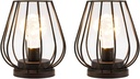 TRIROCKS 2 Set ofMetal Battery Operated Lamp 7'' Tall mini Cage Shape Cordless Table Lamp Battery Lanterns with Warm Fairy Lights Bulb for Patio Garden Wedding Parties Indoor Outdoor(Black)