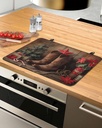 Western Christmas Induction Cooktop Protector, Non Slip Glass Top Stove Cover Protector, Vintage Brown Xmas Tree Induction Cooktop Mat for Electric Stove Microwave Mat Trivet 28.5"x20.5"