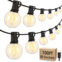Mlambert 100Ft LED Outdoor String Lights, Dimmable Patio Lights, Waterproof Shatterproof 53 G40 Globe Bulb String for Backyard Bistro-Black 1 Pack