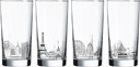 Luminarc 4 Piece Skylines 15.25 oz Assorted Decorated Coolers, Clear