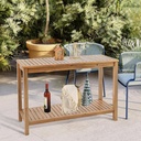 Patio Console Table 2 Shelf - 45'' Outdoor Rectangular Console Table Dining Table Long Bar Table Wooden for Backyard, Balcony, Poolside (Brown)