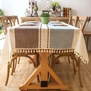 Pahajim Striped Tablecloth Rectangle with Tassels Thick Linen Cotton Table Cloth for Outdoor Picnic Dining and Holiday Kitchen Decor Rectangle/Oblong,55''x102'', 8-10 Seats