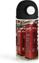 Sentimental London Enthusiast 12oz Kids Black Bottle – Red telephone boxes in a classic London street. – Travel Adventure, School Lunch