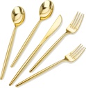 Rubtlamp 180Pcs Gold Plastic Silverware,Luxury Gold Plastic Cutlery,Heavy duty Golden Disposable Flatware, Utensils Set Disposable Include 60Gold Forks,60Gold Spoons,60Plastic Knives for Party,Wedding