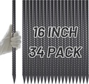 AAGUT Rebar Stakes 16 inch (34pcs) Heavy Duty 3/8” Ground Anchors Steel Garden Stakes Metal Straight Camping Tent Spikes with Chisel Point End for Hard Soil, Black Powder Coated