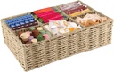 Tea Bag Organizer,Sugar Packet Holder,Tea Bag Holder,Handwoven Wicker Storage Basket with 6 Compartments,Coffee Station Organizer for Countertop,Kitchen Cabinets,Pantry,Hold Coffee Pods,Drink Packet