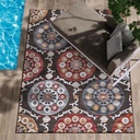 CAMILSON Indoor Outdoor Rug 8x10 Bohemian Medallion Floral Area Rugs for Indoor and Outdoor Patios Easy-Cleaning Non-Shedding Living Room Garden and Kitchen Washable Outside Carpet (8 x 10 / Brown)