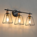 3-Light Bathroom Light Fixtures Over Mirror Matte Black Farmhouse Vanity Light for Bathroom Rope Wrapped Rustic Industrial Vanity Lighting Fixture with Metal Lampshade for Mirror