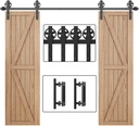 WINSOON 9FT Wood Double Sliding Barn Door Hardware Basic Black Big Spoke Wheel Roller Kit with 2PCS 12 Inch Sliding Barn Door Handles Black Hardware with Pull and Flush Barn Door Handle Set