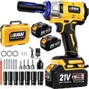 Cordless Impact Wrench - 590Ft-lbs (800N.m) Brushless 1/2 inch, 3300RPM High Torque Impact Gun, 2x 4.0Ah Battery, Charger & 7 Sockets, Electric Impact Wrench for Car Home