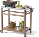 TORVA Outdoor Prep Grill Carts, 303 Stainless Steel Tabletop with High Load Capacity Portable BBQ Table, HDPE Durable Frame 2-Tier Storage Cart, Wood