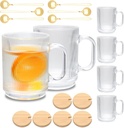 12 oz Glass Coffee Mugs with Handle, Classic Vertical Stripes Glass Coffee Cups, Transparent Tea Cup for Beverages, Latte,Glassware Set for Americano, Cappuccino,Hot Milk,6 Pack