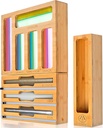 9 IN 1 Bamboo Foil and Plastic Wrap Organizer for Kitchen Drawer, Plastic Bag Organizer Organization and Storage, Food Storage Bag Organizer with Labels for Quart Gallon Snack Sandwich