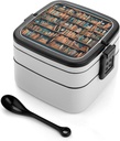 Cartoon Bookshelf Bookworm Bento Box Large Capacity Double Layer Lunch Boxes Portable Leakproof Meal Box Stackable Lunch Container For Work Picnic Camping