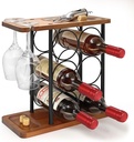Wooden Wine Racks Countertop with Tray, Wine Bottle Holder for 6 Bottles & 2 Glasses, Perfect for Kitchen, Bar, Table, Cabinet, Wine Cellar