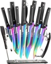 Keewah Knife Set, 16 Piece Kitchen Knives set with Acrylic Stand, Rainbow