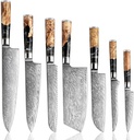 SENKEN 7-Piece Damascus Kitchen Knife Set - Tsunami Collection - 67-Layer Japanese VG10 Steel - Chef's Knife, Cleaver, Santoku, Bread, Boning, & More (Black Resin Blend)