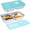 Stainless Steel Snack Containers, Reusable Food Storage Box with Airtight Lids, Turquoise Dividers, 2-Compartment Design, Leak-Proof (2pcs)