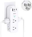 Surge Protector Wall Outlet Extender, Multi Plug Outlet with Rotating Plug, 6 AC Outlets 3 USB Ports (2 USB C), 1800J, 3-Side Power Strip Wall Mount, Outlet Splitter for College Dorm Travel Essentials