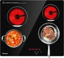 24 Inch Electric Cooktop 4 Burners, Drop-in Ceramic Cooktop, 6000W Radiant Electric Stove Top with Touch Control, Timer, Safety Lock, 220-240v, Hard Wired