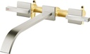 Modern Brushed Nickel Wall Mount Bathtub Faucet Solid Brass,AUU Double Handle Roman Tub Faucet Wall Mounted,Extra Long Tub Filler Spout Rough in Valve Included