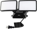 FAGUANGAO Dusk to Dawn LED Security Light,18W Plug in Flood Light Outdoor,5000k Daylight,1600lm, IP55 Waterproof,Adjustable 2 Heads Wall Light for Garage, Porch, Yard, Black,Street
