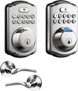 Veise Door Lock with Handle Set Bundle, Satin Nickel