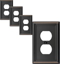 Single Duplex Outlet Light Switch Cover Luca Metal Wall Plate, 4-Pack Aged Bronze 1 Gang, Oil Rubbed Bronze for Receptacle Light Switch, Outlet Cover Decorative, Wallplate, Midsize, Durable