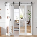 64X84 (16x4) Mirror Bi-fold Barn Door Folding Double Doors with 72" Hardware Kit & Handle,Solid MDF with Water-Proof PVC Surface for Closet,Assembly Required