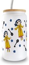 Sip-Sip Hooray! Button Doll Frosted 16oz Glass Can Cup with Lid and Straw, Custom Sipper Iced Coffee Tumbler, Cute Beer Soda Glass, Unique Gift for Her, Aesthetic Drinkware