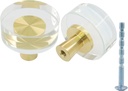 Murtenze 6-Pack Crystal Brass Knobs, White Cabinet Glass Knobs Brass Drawer Round Pulls, Gold Dresser Pulls for Kitchen Closet, Bifold Doors