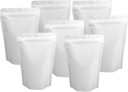 100 Pack Matte White Mylar Stand Up Bags - 6.3x9.4 Inches Resealable Smell Proof Packaging Zipper Pouch, Heat Sealable Foil Sample Pouches for Food Storage