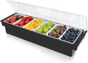 Bar Fruit Condiment Caddy With Lid,Bar Garnish Tray Caddy For Bartenders,Plastic Toppings Container For Fruits,Ice Cream,Salad(6 Compartment)