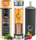 Pure Zen Tea Tumbler with Infuser - Double Wall Glass Travel Mug with Stainless Steel Filter - Leakproof Tea Infuser Bottle for Loose Leaf Infusions and Fruit Infused Water - Unique Gift Set - 13 oz