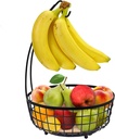 Modern grid farmhouse Black fruit bowl with banana tree