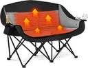 Heated Double Camping Chair - Heated Loveseat Chair for 2 Person Heavy Duty Oversized Padded Camping Couch for Adults Outdoor Sports Lawn Portable Folding Chairs