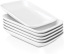 DELLING 8 Inch Rectangular Appetizer Plates, Salad Plates Set, Ceramic Dessert Plates, Small Serving Plates for Salad, Appetizer, Snack, Sushi - Microwave, Oven, and Dishwasher Safe - Set of 6, White