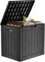 30 Gallon Outdoor Deck Box,Storage Lockable Waterproof Patio Furniture,Garden Tools,Cushions,Pool Accessories Outside Storage Resin Box(Black)